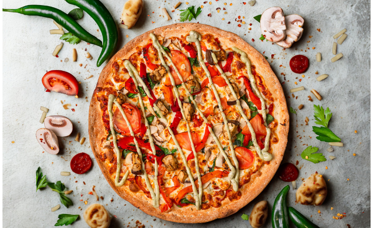 Vegetarian supreme pizza with fresh vegetables from Pitsa Gourmet Pizza Bar Sydney