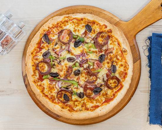 Supreme pizza loaded with premium toppings from Pitsa Gourmet Pizza Bar Sydney